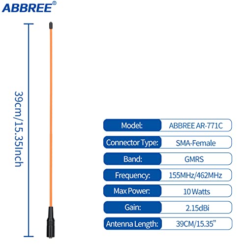 GMRS Antenna 15.3-Inch Whip SMA-Female for Baofeng Radios - Orange