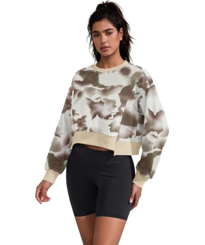 Women's Cotton Camo Cropped Sweatshirt - Oversized Y2K Slit Pullover - Large