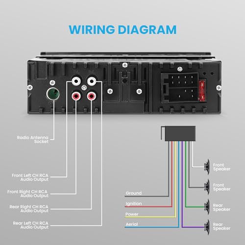 Pyle Black Marine Bluetooth Receiver Stereo - 12V Single DIN In-Dash Radio System with LCD, USB, SD, FM, RCA, MP3, Remote