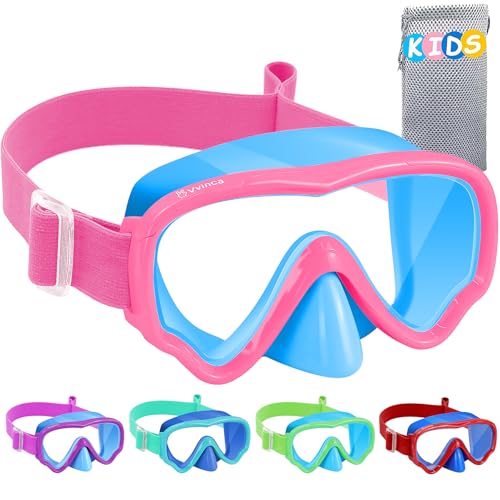 Vvinca Kids Swim Goggles with Nose Cover - Pink Blue / Vibrant, No Leak, Soft Fabric Strap, Impact-Resistant Lenses, Age 3-14
