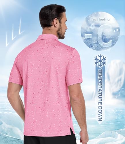 ZITY Men's Pink Splattered Paint Golf Polo Shirt XL Performance Moisture-Wicking Short Sleeve Collared Print for Golf & Casual