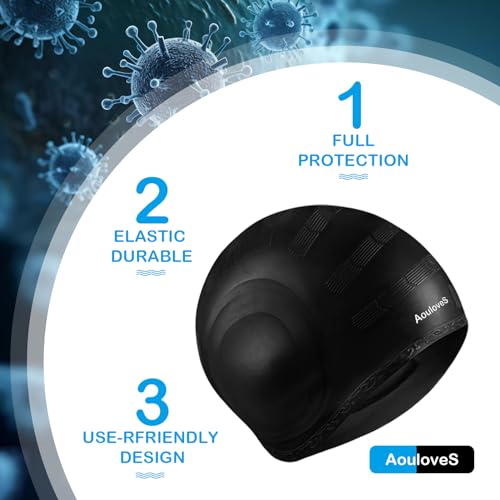 Unisex Swim Caps 2 Pack with 3D Ear Protection - Black