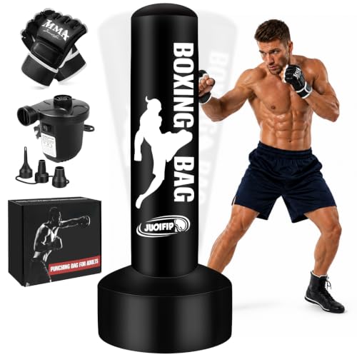 JUOIFIP 68.9'' Freestanding Boxing Punching Bag with Stand, Gloves & Pump