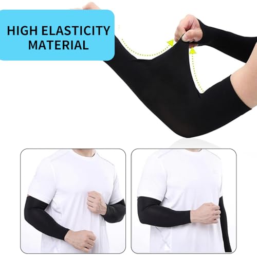 3-Pack UV Protection Compression Arm Sleeves - Cooling Tattoo Cover - Black