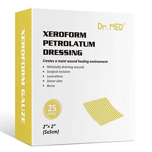 Dr.Med Xeroform Petrolatum Dressing Patch 2x2 in - 25 Pcs Box, Non-Adherent Gauze for Minor Burns & Wounds