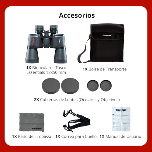 Tasco Essentials 12x50 Porro Binoculars with Carrying Case & Neck Strap - Black