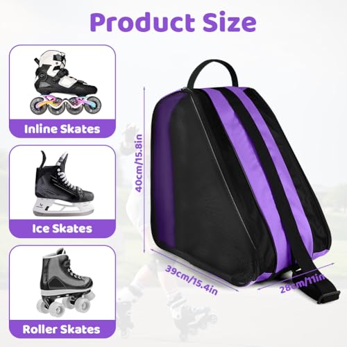 Breathable Ice Skate Bag with Adjustable Strap - Purple
