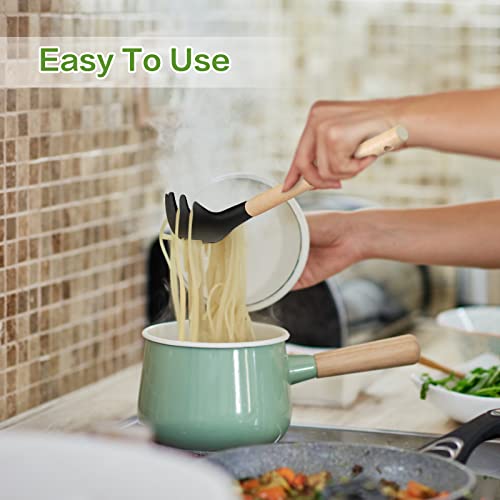 12" Wooden Handle Silicone Pasta Fork - Food Grade, BPA Free