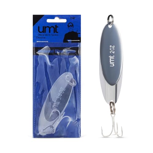 UNCLE MO'S SALTWATER TACKLE Chrome Fishing Spoon 2oz with Treble Hook - Freshwater & Saltwater Lure