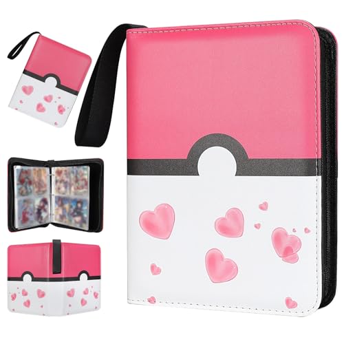 4-Pocket Trading Card Binder - Holds 400 Cards, Waterproof PU, Pink White