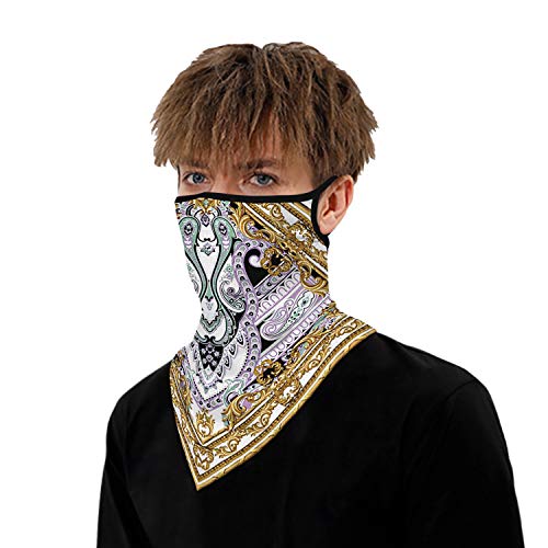 Neck Gaiter Face Mask - UV Cooling Bandana for Fishing, Running, Cycling - Gold, White & Purple