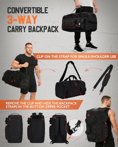 Gonex 45L 3-in-1 Duffel Bag for Gym & Travel - Black with Red Accents