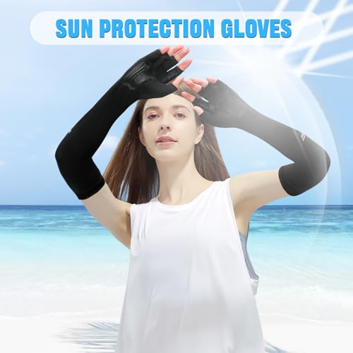 Large Black UV Protection Gloves - Non Slip Sunblock Gloves for Outdoor Fishing & Driving