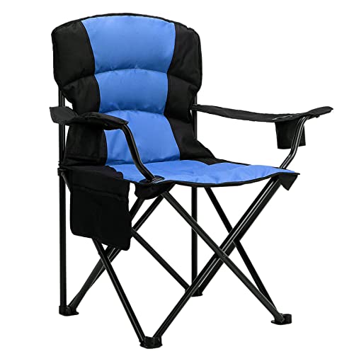 X-Large Blue Oversized Camping Chair with Armrests, Padded Support, Cup Holder & Carry Bag