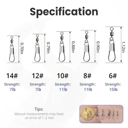 Fishing Snap & Barrel Swivels - 50 Pack, 14# Variation