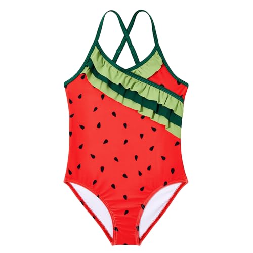 Cute Ruffle Girls One Piece Swimsuit - Watermelon 4-5T