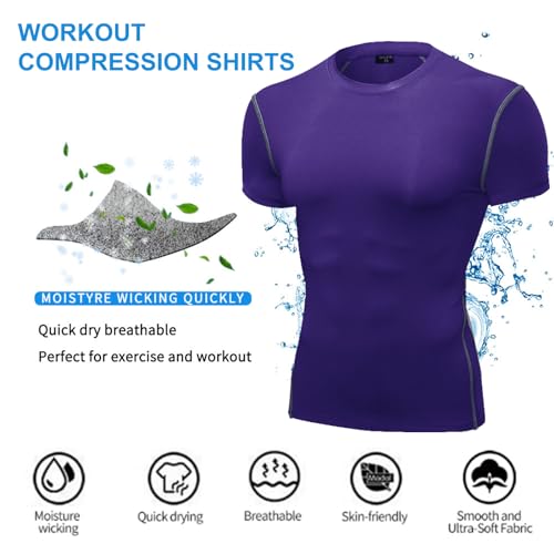 Short Sleeve Compression Shirt for Men - Purple, Small