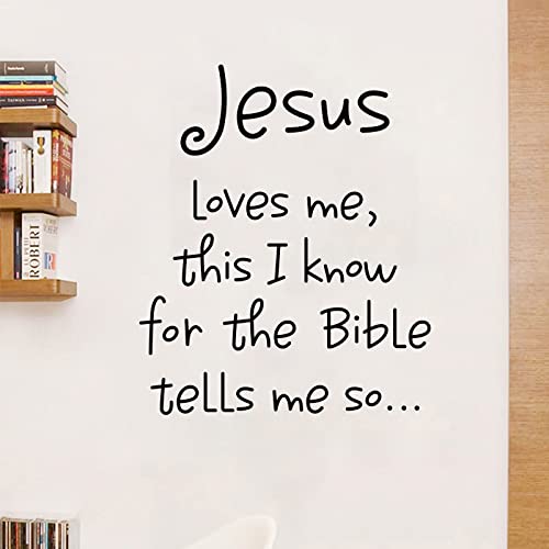 Inspirational Religious Quote Wall Decal Jesus Loves Me This I Know for The Bible Tell Me So Vinyl Wall Sticker Art Mural Decor Wallpaper for Living Room Bedroom Home Decoration