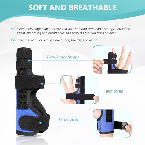 fibee Boxer Fracture Splint, Pinky Finger Splint, Adjustable Two Finger Brace for 4th or 5th Finger, Metacarpal Splint Hand Brace for Arthritis Fracture Broken Mallet Dislocated Trigger Finger(S/M)