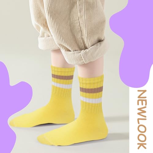 Girls Crew Socks - 10 Pairs Athletic Cotton Lightweight 3-5T Multicolor