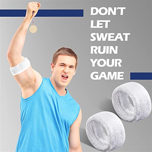 12 Pack Arm Sweatbands for Men - Soft Stretchy Bicep Bands - White