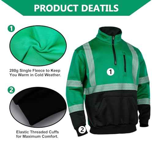 FONIRRA High Visibility Reflective Hoodies for Men Cold Weather Zip Safety Sweatshirts ANSI Class 3 Hi Vis Work Construction Jackets