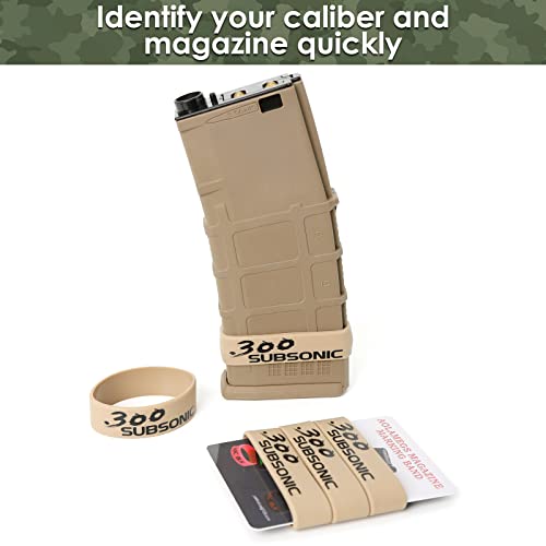 Magazine Identification Bands - 5 Pack Silicone Ammo Marking Bands - 300 Subsonic, Khaki & Black