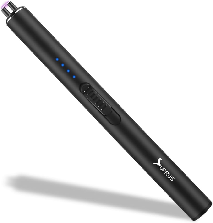 SUPRUS Electric Arc Lighter - Windproof, Flameless & USB Rechargeable - Safety Lock, Black