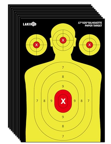High-Visibility Silhouette Shooting Targets - 17x25 Inch, Yellow - 10pcs Triple Target