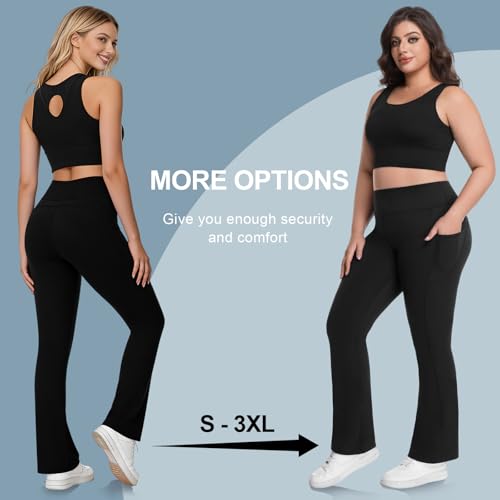 Women's Flare Leggings Yoga Pants with Pockets - 3 Pack, Large/Multi