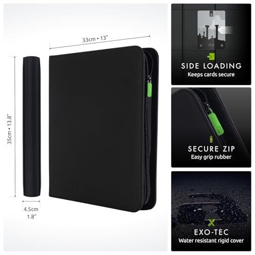 Durable 12-Pocket Trading Card Binder for 480 Cards - Exo-Tec Black