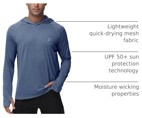 Men's UPF 50+ Long Sleeve Fishing Shirt - UV Sun Protection Hoodie