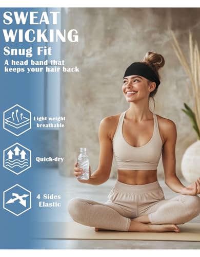 Non-Slip Sweatband for Men and Women - Moisture-Wicking Sports Headband - Black