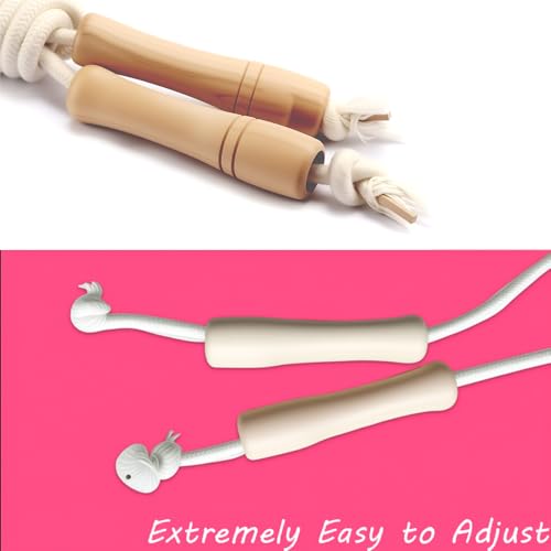 Kids Adjustable Jump Rope - Wooden Handle, Cotton Braided - White