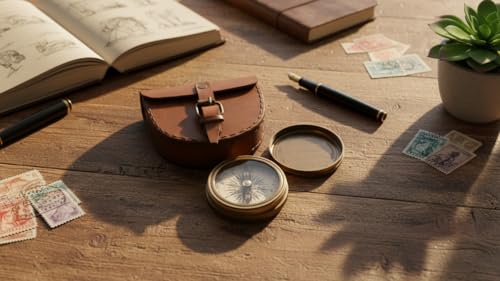 Vintage Brass Pocket Compass with Leather Case - 1 Count