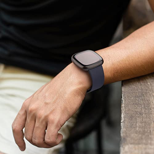 3 Pack Silicone Bands for Fitbit Sense & Versa 3 - Black/Navy Blue/Gray, Large