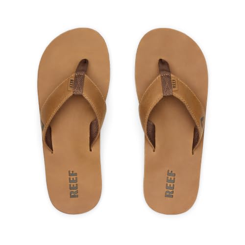 REEF Men's Leather Smoothy Flip Flops - Bronze Brown, Size 9