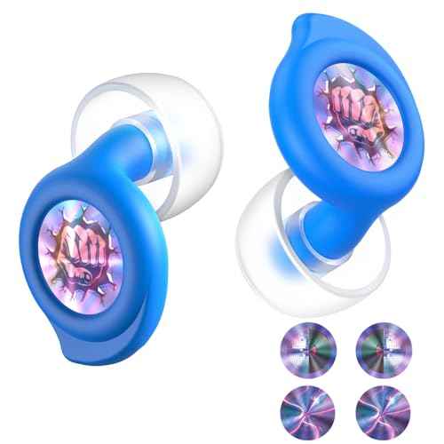Ear Plugs for Concerts, 2 Pack High Fidelity Ear Plugs with 3 Patterned Reflective Plates, Reusable Silicone Earplugs for Concerts, Stadium, Work, 4 Pair S/M/L Ear Tips, 25 dB Noise Reduction, Blue