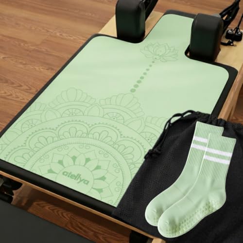 Pilates Reformer Mat with Grip Socks & Carry Bag - Mint Green