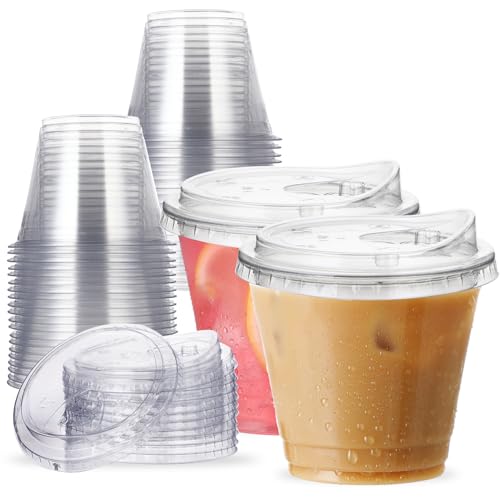 9 oz Clear Plastic Cups with Strawless Sip Lids - 25 Sets
