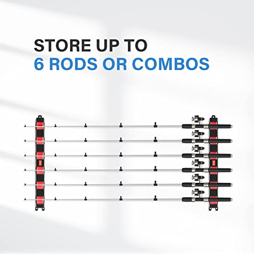 Simple Deluxe Horizontal 6-Rod Wall-Mounted Fishing Rod Holder Rack - Upgraded