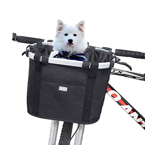 Dog Bicycle Basket - Front Handlebar Folding Basket - Black