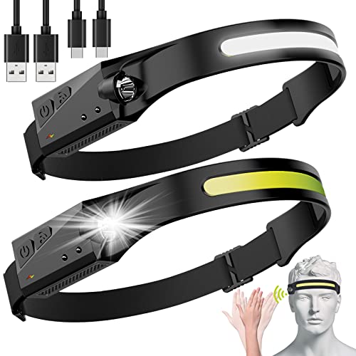 Rechargeable LED Headlamp with Motion Sensor - 350 Lumens, 2 Pack