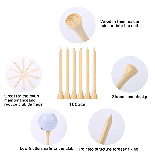Bamboo Golf Tees - 100 Pcs, 3-1/4 Inch, Biodegradable, Durable