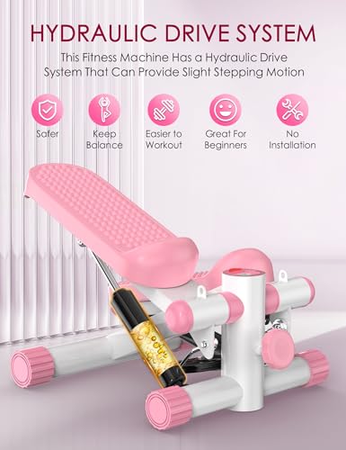 Mini Stepper with Resistance Bands - Adjustable Height, 330LBS Capacity - Pink