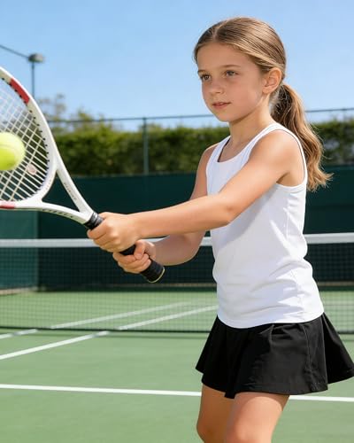 Girls Racerback Tank Top - Cotton Sleeveless Cami, 7-8 Years / White