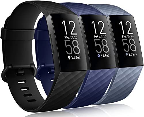 Fitbit Charge 4 Bands - 3 Pack Large (7.1"-8.7") - Black/Navy Blue/Blue Gray