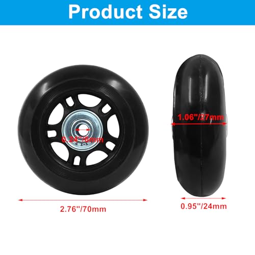 70mm x 24mm Suitcase Replacement Wheels - 2 Pack Black