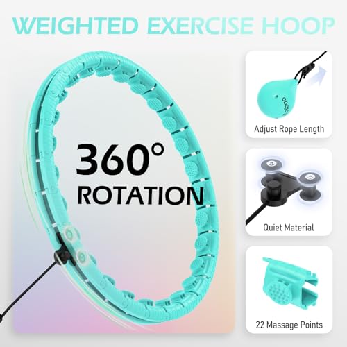 Weighted Hula Hoop with 26 Links - Cyan, 56-66 Inch for Weight Loss