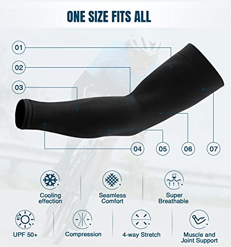Sun Protection Cooling Arm Sleeves - Compression Tattoo Cover Up - 2 Pairs Black